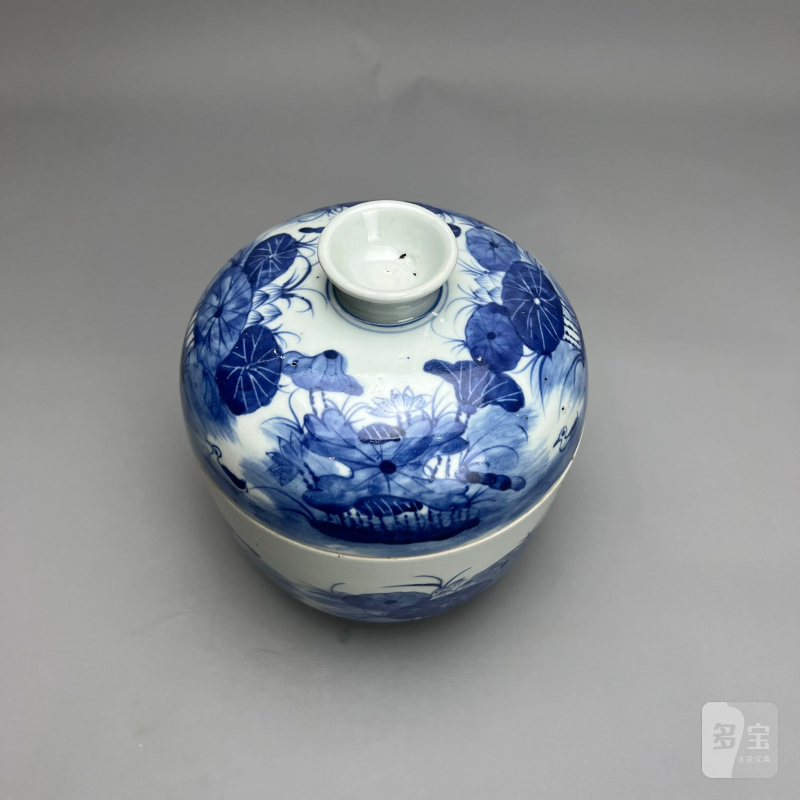 清晚期 青花池塘荷花盖罐 - 图6